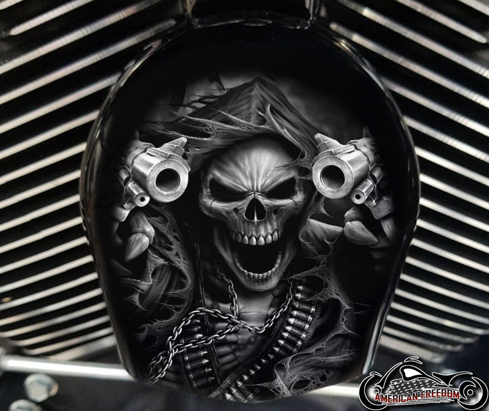 Custom Horn Cover - Gunfighter Reaper B&W